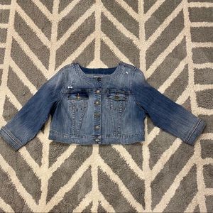 Torrid Crop Collarless Distressed Denim Jacket